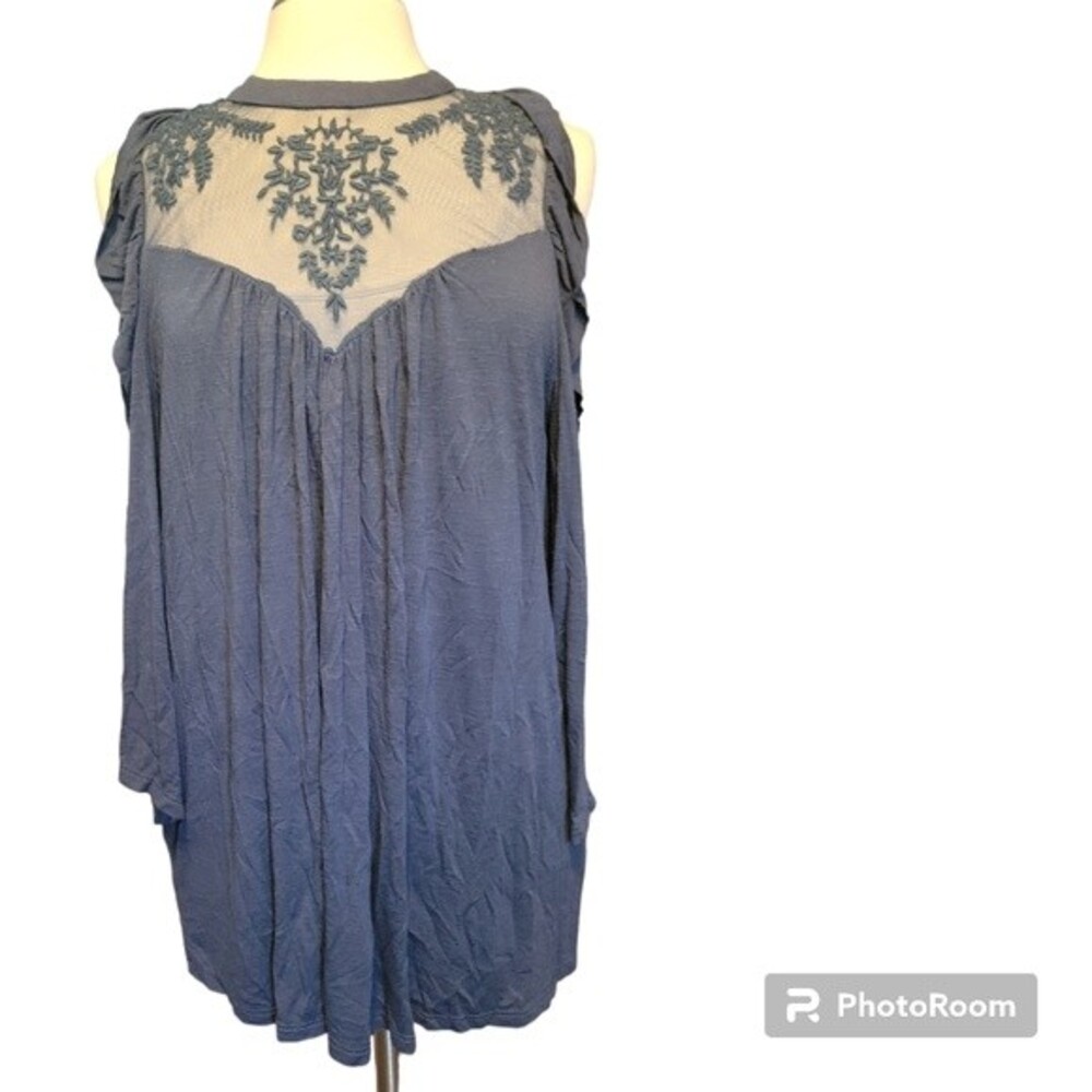 Torrid Blue Cold Shoulder Top W Lace Neck - 1X